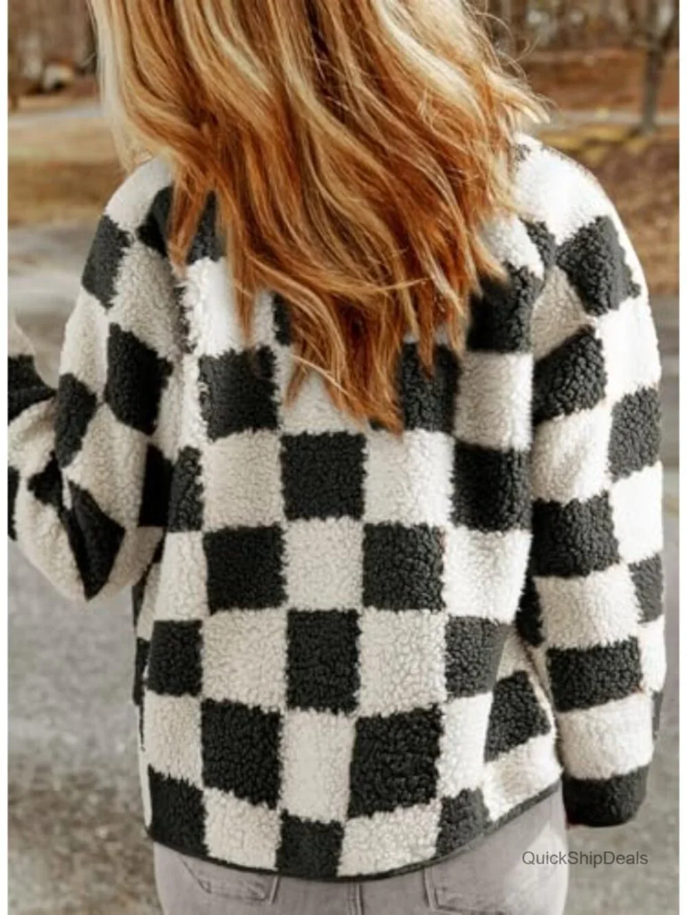Women's Plaid Sherpa Fleece Jacket Button Down Casual Winter Coat